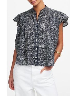 Madewell Floral Shirred Lace Trim Top - Blue