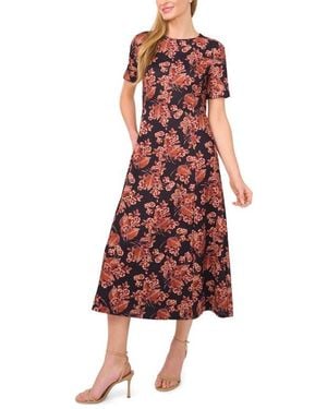 Ted Baker Floral Short Sleeve Ponte Midi Dress - Red