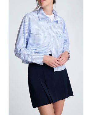 Kenneth Cole Stripe Crop Button-Up Shirt - Blue