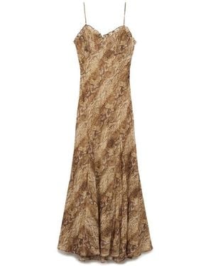 Mango Bella Print Ruffle Trim Maxi Dress - Natural