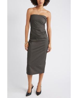 Open Edit Plaid Strapless Dress - Multicolor