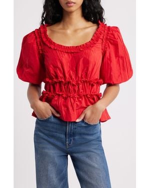 Damson Madder Everly Ruffle Blouse Tafetta - Red