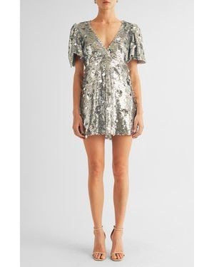 Arose Studio Luna Sequin Puff Sleeve Cocktail Minidress - Multicolor