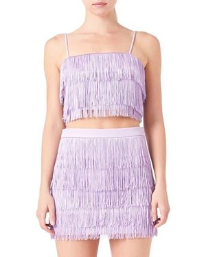 Endless Rose Tiered Fringe Crop Top - Purple
