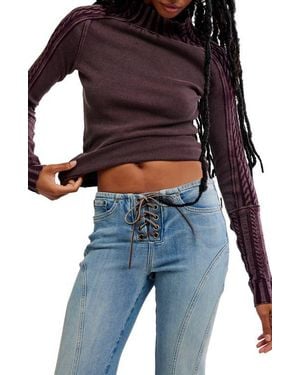 Free People Wtf Breezy Cable Knit Mock Neck Top - Black