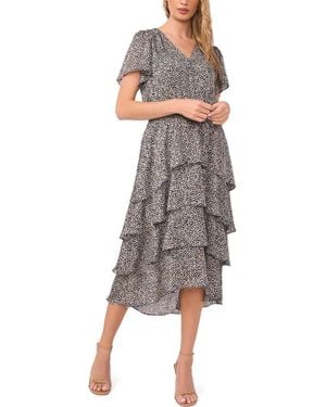 Vince Camuto Abstract Print Tiered Midi Dress - Gray