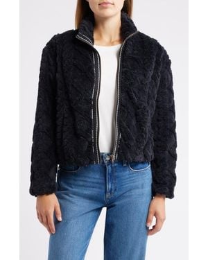 City Blues Textured Faux Fur Jacket - Black