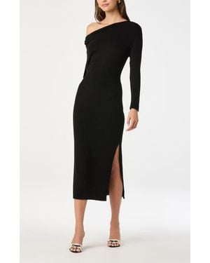 Astr One-Shoulder Long Sleeve Sweater Dress - Black