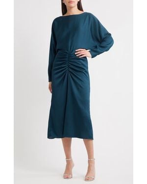 Amsale Ruched Long Sleeve Cocktail Dress - Blue