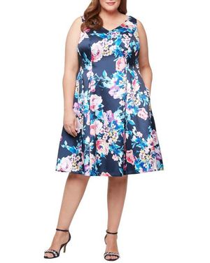 slim fit dress slacks Alex Evenings Lace Fit & Flare Cold Shoulder Dress Navy Nude / 18