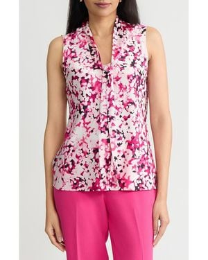 Kasper Tie Neck Sleeveless Bias Cut Satin Top - Pink