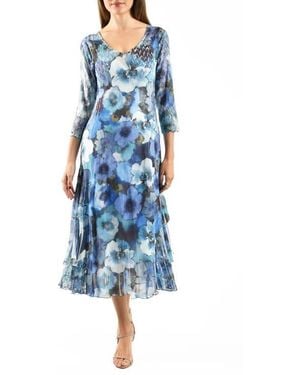 Komarov Floral Charmeuse & Chiffon Cocktail Dress - Blue