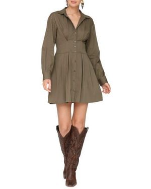 Avec Les Filles Corseted Long Sleeve Shirtdress - Natural
