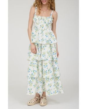 Blu Pepper Back Bow Sleeveless Tiered Maxi Dress - Blue