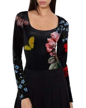 Alice + Olivia Delaina Scoop Neck Longsleeve Top - Black