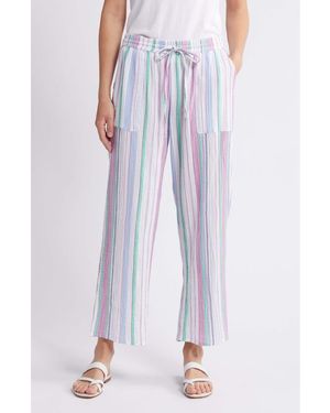 Caslon Stripe Wide Leg Cotton Gauze Drawstring Pants - Blue