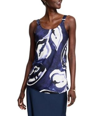 NIC+ZOE Watercolor Vines Scoop Neck Crepe Tank Top - Blue
