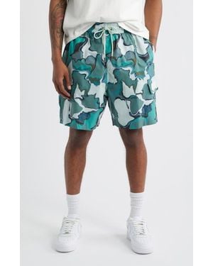 Criminal Damage Marble Print Cargo Shorts - Blue