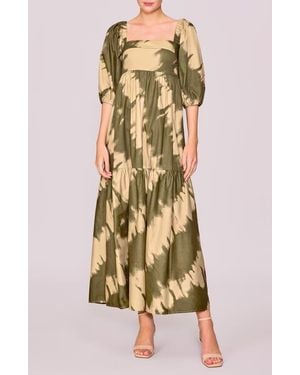 MELLODAY Square Neck Puff Sleeve Tiered Dress - Multicolor