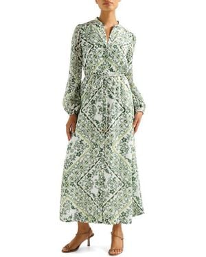 EVER NEW Penelope Printed Long Sleeve Maxi Shirtdress - Green
