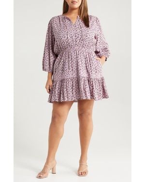 Treasure & Bond Floral Print Ruffle Hem Minidress - Red