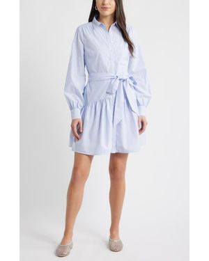 Caslon Stripe Long Sleeve Tiered Mini Shirtdress - Blue