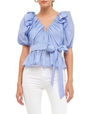 Endless Rose Ruffle Puff Sleeve Top - Blue