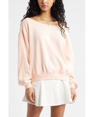 BP. Lace Trim Off The Shoulder Cotton Blend Sweatshirt - Natural