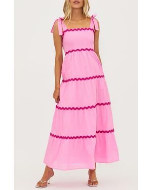 Beach Riot Rickrack Trim Tiered Cover-Up Maxi Dress - Pink