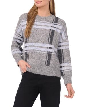 Halogen® Plaid Jacquard Crewneck Sweater - Gray