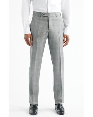 Zanella Parker Flat Front Plaid Wool Dress Pants - Gray