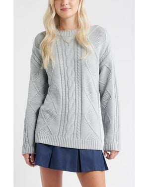 BP. Cabled Oversize Cotton Blend Crewneck Sweater - Gray
