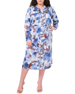 Halogen® Print Tie Waist Midi Shirtdress - Blue