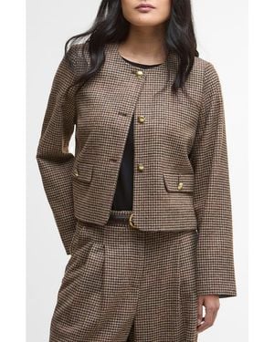 Barbour Corina Houndstooth Wool Jacket - Brown