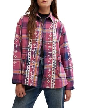 Free People Nordic Chill Plaid Cotton Shirt Jacket - Red