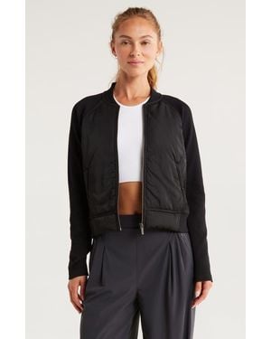Zella Seamless Mixed Media Bomber Jacket - Black