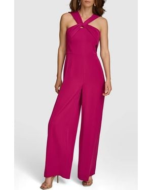 Donna Karan Sleeveless Wide Leg Jumpsuit - Pink