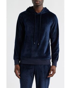Daniel Buchler Angled Stripe Velour Pajama Hoodie - Blue