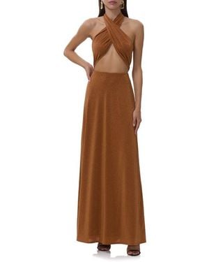 AFRM Kendrick Metallic Cutout Halter Jersey Gown - Brown