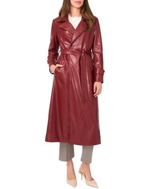 Halogen® Drapey Faux Leather Belted Trench Coat - Red
