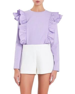 English Factory Poplin Ruffle Trim Shirt - White