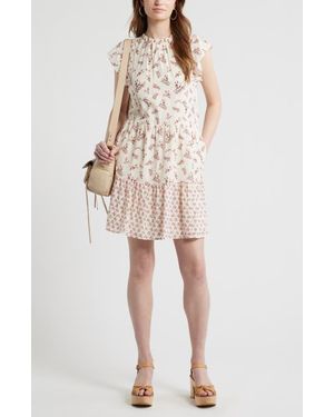 Treasure & Bond Tiered High Neck Shift Minidress - Natural