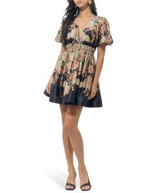 Adelyn Rae Koi Print Puff Sleeve Dress - Black