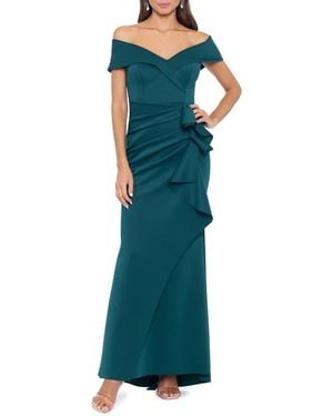 Xscape Evenings Off The Shoulder Ruffle Scuba Gown - Green
