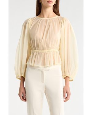 Astr Amie Peplum Sheer Chiffon Top - Natural