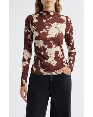 Rails Joelle Cow Print Ruched Funnel Neck Top - Black