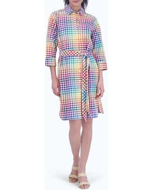 Foxcroft Rocca Gingham Tie Waist Shirtdress - Blue