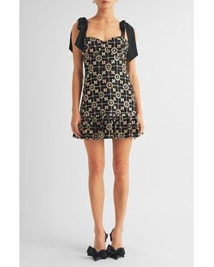 Arose Studio Kaylyn Sequin Embroidered Satin Bow Cocktail Minidress - Black