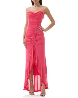 AFRM Cassian Ruched Detail Crossback Mesh Gown - Pink