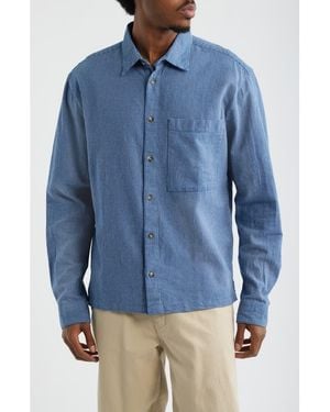 TOPMAN Check Relaxed Fit Cotton Flannel Button-Up Shirt - Blue